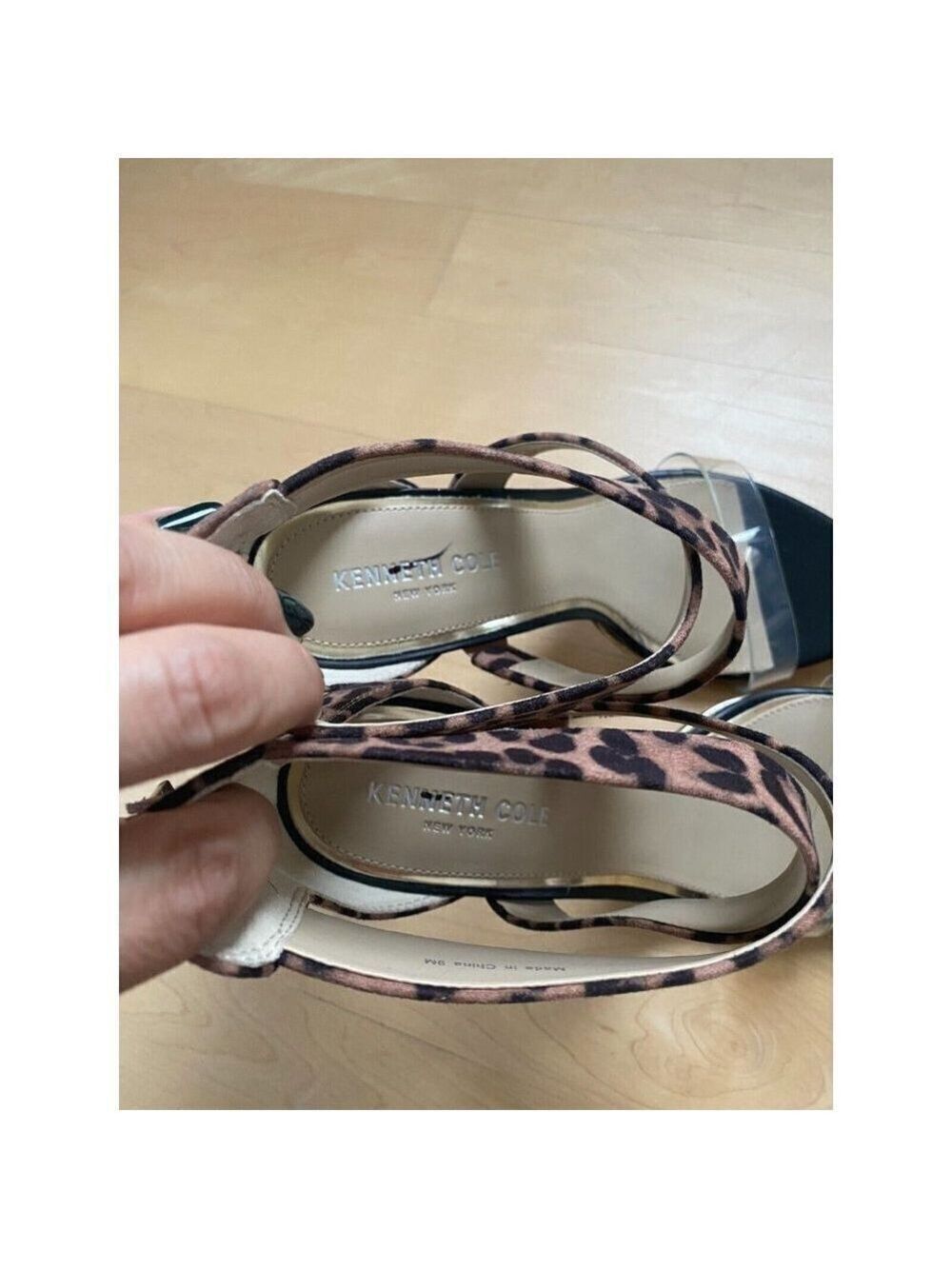 Kenneth Cole BNWOT "Brooke Cross" vinyl strap heels animal print women NEW - Picture 7 of 10